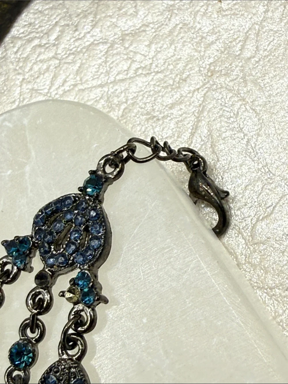 VCLM Blue rhinestone Filigree Bracelet gunmetal fairycore openwork enchantment